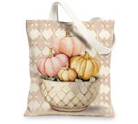 Vintage Pumpkin Canvas Tote Bags, Artistic Reusable Grocery Bags, Lightweight Washable Shoulder Strap Canvas Bags for Shopp, Peach, 13x15 Inch