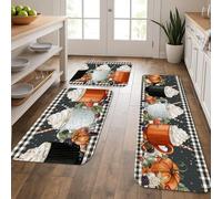 Vintage Pumpkin Kitchen Mats, Cozy Coffee Cups Cushioned Comfort Washable Non Slip Decor Rugs for Kitchen Sinks Laundry Room Bathroom 3Pcs
