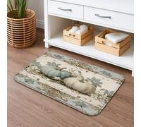 Vintage Pumpkin Quick Dry Bath Mat, Rustic Blue and White Floral Absorbent Non Slip Shower Mat, Autumn Flannel Washable Bath Rugs for Bathroom Toilet Restroom Decorative 20x32 Inch