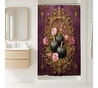 Vintage Pumpkin Shower Curtain, Black Gold Floral Bathroom Decor, Autumn Halloween Elegant Style with Hooks 36x72 Inch