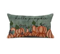 Vintage Pumpkin Throw Pillow Cover 12x20 Inch Fall Hello Pumpkin Seasonal Autumn Thanksgiving Harvest Pumpkin Pillows Decorative Lumbar Throw Pillow Cushion Cases for Sofa Couch (Green)