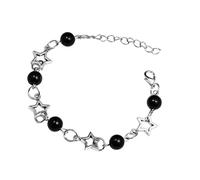 Vintage Punk Y2k Star Pearl Double Layer Beaded Chain Lightweight Bracelet Aesthetic Accessories Grunge Cool Couple Friendship Jewelry for Women, 6.69 inches, Metal, metal