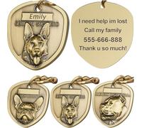 Vintage Pure Copper Pet ID Tags, Personalized Dog Tags, Three-Dimensional Relief Pet Pattern, Lettering on The Front and Back,Custom Pet Tags, Resistant Bite and Wear and Scratch (German Shepherd)