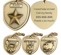 Vintage Pure Copper Pet ID Tags, Personalized Dog Tags, Three-Dimensional Relief Pet Pattern, Lettering on The Front and Back,Custom Pet Tags, Resistant Bite and Wear and Scratch (Star Badge)
