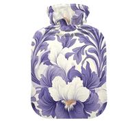 Vintage Purple and White Iris Flowers hot-Water Bottle with Soft Cover, 1L hot compresses for The Body for ( Scenario), Neck Shoulder Warmer, Bolsa Caliente para Dolores Menstrual