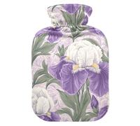 Vintage Purple and White Iris Flowers hot Waterbottle with Soft Cover, 1L hot Water Bags for ( Scenario), Tummy Warmer, bolsas para agua Caliente