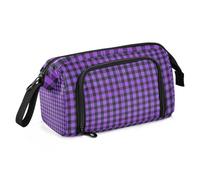 Vintage Purple Buffalo Plaid Checked Pencil poucheses Large Capacity Slots Pencil Case Lightweight for Teen Back to School Supplies