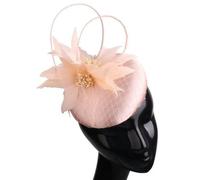 Vintage Purple Party Fascinator Veil Hat Feather Flower Women Wedding Heapiece Hair Clip And Headband Bride Church Headwear-champagne