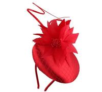 Vintage Purple Party Fascinator Veil Hat Feather Flower Women Wedding Heapiece Hair Clip And Headband Bride Church Headwear-Red