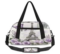 Vintage Purple Rose Butterflies Eiffel Tower Kids Travel Duffle Bag Weekender Overnight Bag for Boy Girls Carry On Travel Bag Workout Duffel Bag