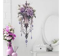 Vintage Purple Street Lamp Flower Vine Wall Stickers, sacinora Rose Peony Floral Art Wall Decals Removable Vinyl Peel and Stick for Living Room Bedroom Nursery Playroom Door Decorations