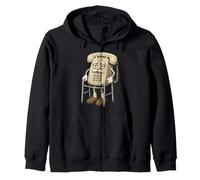 Vintage Push Button Telephone Elder Character Retro Calling Zip Hoodie