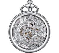 Vintage Quartz Mechanical Pocket Watch Pocket Watch Lucky Dragon & Phoenix Vintage Mechanical Steampunk Roman Numerals Black Fob Watch with Chain for Men Women (Color : 1a. Blackl+brown Wooden Case) (