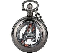 Vintage Quartz Pocket Watch Avenger Themed Necklace for Men Women Children - Full Hunter - On 32" Inch / 80cm Chain (Color : Black)