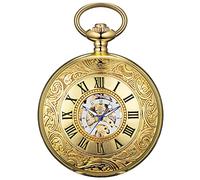 Vintage Quartz Pocket Watch Mechanical Pocket Watch with Chain Vintage Steampunk Roman Numerals Hand Wind Pocket Watches for Men Women & Gift Box (Color : Jxj0623)