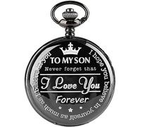 Vintage Quartz Pocket Watch Mens Classic Pocket Watch, with Chain, Pendant Pocket Watch for The Greatest Dad - Father - Grandfather - Retro Gifts Birthday Christmas (to My Son (Black))
