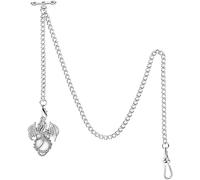 Vintage Quartz Pocket Watch Pocket Watch Albert Chain Pocket Watch and Chain, T-bar Chain with Compass Pendant, Curb Link Chain 2 Hook Antique Fob T Bar for Menu2026 (Color : 6.8 Silver)