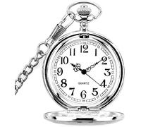 Vintage Quartz Pocket Watch Pocket Watch Classical Sculptured Fob Pocket Watch with Short Chain for Men Women - Gift for Birthday Anniversary Day Christmas Fathers Day (Color : Wit)