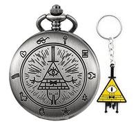 Vintage Quartz Pocket Watch Pocket Watch Eye of Providence Weird Town Triangle Devil Gravity Bill Cipher Fall Time Gem Necklace Pendant Clock Christmas (Color : Cf 2175 grey)