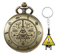 Vintage Quartz Pocket Watch Pocket Watch Eye of Providence Weird Town Triangle Devil Gravity Bill Cipher Fall Time Gem Necklace Pendant Clock Christmas (Color : Cf 2175 bronze set)