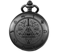 Vintage Quartz Pocket Watch Pocket Watch Eye of Providence Weird Town Triangle Devil Gravity Bill Cipher Fall Time Gem Necklace Pendant Clock Christmas (Color : Cf 2175 black)