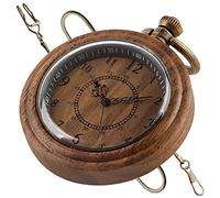 Vintage Quartz Pocket Watch Vintage Wooden Handmade Bamboo Wood Antique Pocket Watches with Chain Men's Pendant & Gift Box (Color : Brown Black)