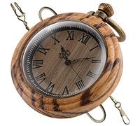 Vintage Quartz Pocket Watch Vintage Wooden Handmade Bamboo Wood Antique Pocket Watches with Chain Men's Pendant & Gift Box (Color : Light Brown)