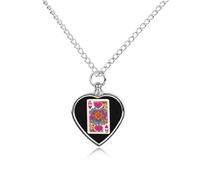 Vintage Queen Hearts Florals Playing Card Heart Urn Necklace for Ashes Memorial Keepsake Jewelry Pendant Silver Chain