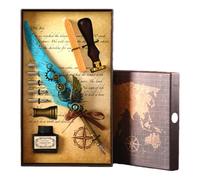 Vintage Quill Pen and Ink Sets,Mechanical Feather Dip Pen Set with 5 Replacement Nibs and Brass Base,Calligraphy Dip Pens Gift Set with Wax Seal for Writing