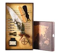 Vintage Quill Pen and Ink Sets,Mechanical Feather Dip Pen Set with 5 Replacement Nibs and Brass Base,Calligraphy Dip Pens Gift Set with Wax Seal for Writing