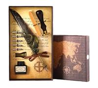 Vintage Quill Pen and Ink Sets,Mechanical Feather Dip Pen Set with 5 Replacement Nibs and Brass Base,Calligraphy Dip Pens Gift Set with Wax Seal for Writing