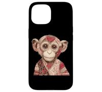 Vintage Quilted Monkey With Red Heart Love Case for iPhone 15