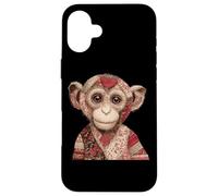 Vintage Quilted Monkey With Red Heart Love Case for iPhone 16 Plus