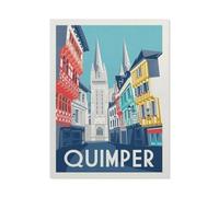 Vintage Quimper Reiseposter Frankreich Gebäude，Papier Landscape Puzzle, Jigsaw Puzzles 1000 Pieces, For Adult Kids Decompression Puzzle Nice Gifts（38x26cm）-BM60