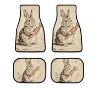 Vintage Rabbit Car Floor Mats Set of 4, Soft Car Carpet with Non-Slip Backing, Decorative Front Rear Carpet Universal Fit for Most Cars, Trucks, SUVs and Vans