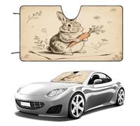 Vintage Rabbit Car Windshield Sun Shade - Reflector Sunshade Offers Ultimate Protection for Car Interior, Cool Reflective Sun Blocker Fits Small Sedans, Mini SUVs 55"x30"