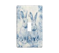 Vintage Rabbit Decorative Light Switch Cover Wall Plate 1 Gang Single Toggle, Bunny Plant Leaf Botanical Electrical Faceplate for Kitchen Bathroom, Animal Switchcover Decor