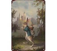 Vintage Rabbit Easter Metal Tin Signs Antique Wall Art Decor for Home Rustic Easter Bunny Decoration 8x12 Inch