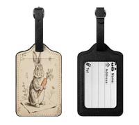 Vintage Rabbit Luggage Tag PU Waterproof Travel Name Tag with Card Holder for Women Men Suitcase Identifier Cute Travel Essentials