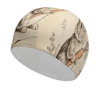 Vintage Rabbit Swim Cap for Women Men Swimming Hat Bath Waterproof Pool Caps for Long Thick Curly Hair
