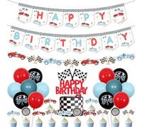 Vintage Race Car Birthday Decorations, Retro Blue Racing Car Happy Birthday Banner Garland Red Blue Black Balloon Race Car Cake Cupcake Topper for Boys Racing Car Theme Birthday Party