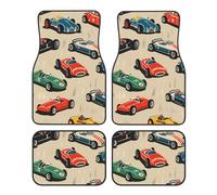 Vintage Race Car Car Mats 4 Pieces Speed Sport Car Universal Floor Car Mats Non-Slip Vehicle Carpet for SUV Van Truck Sedan