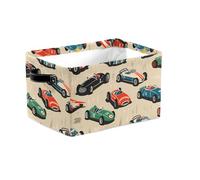 vintage race car Large Collapsible Storage Baskets with Handles, Speed Sport Car Fabric Storage Bin Organizer Box for Shelves, Toy Clothes Nursery Closet Living Room Decor