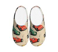 Vintage Race Car Women's Slippers Flannel House Slippers for Men Speed Sport Car Non-Slip Warm Winter Shoes for Indoor Outdoor UK 3-4