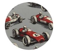 Vintage Race Cars on Gray Background Round Mouse Pad, Mousepad with Non-Slip Rubber Base, Computer Gaming Pads for Wireless Mouse, Easy Gliding