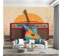 Vintage Radio (Guitar) Wallpaper Paste The Wall 365x254cm(W x H) Modern Wall Mural Non-Woven Vintage Music 3D Art Deco Wallpaper for Bedroom Living Room TV Backdrop