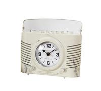 Vintage Radio Mantel Clock 22x20x8cm Cream Distrssed Metal Retro Table Desk Novelty Decor