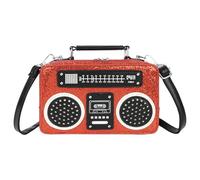 Vintage Radio Recorder Clutch Handbag Leather Top Metal Handle Crossbody Small Box Bag Shoulder Bag, Ba-glitter Red, Crossbody Clutch Bag