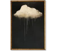 Vintage Rain Cloud Wall Art - Abstract Sky Painting, Retro Gothic Dark Cloud Print, White Clouds in the Sky Nature Canvas Poster, 16x24inch No Frame