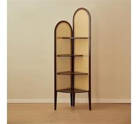 Vintage Rattan Corner Shelf, Modern Standing Tall Display Bookcase for Living Room, Bedroom